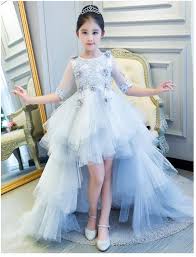 Girl S Wedding Formal Dresses 2018 Long Tailing Tiered Gauze Gowns Flowers Girls Princess Dress Kids Birthda Formal Dresses For Weddings Formal Dresses Dresses