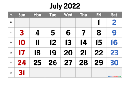 free printable calendar july 2022 with week numbers