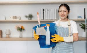 Stone and DA2 Facility Cleaners maintaining commercial office reception desk