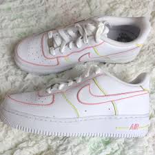 Embossed logo in pink at blue heel tab. Nike Air Force 1 S Pastel Pink Yellow The Custom Movement
