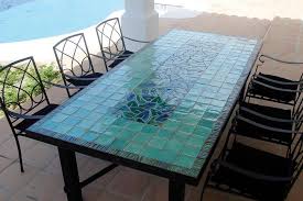 Outdoor Dining Table Mosaic Table Jungle Leaves Rectangular Jade Mosaic Table Top Mosaic Outdoor Table Tile Patio Table