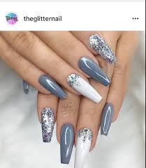 Silver Gray And Glitter Nails Nail Design Ideas White And Silver Nails Gorgeous Nails Nail Designs