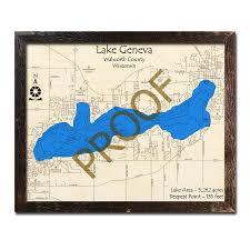 Lake Geneva Wi Wood Map 3d Nautical Wood Charts