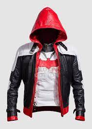 Pin By Faux N Cotton On Celebrity Jackets Leather Jacket With Hood Red Hooded Jacket Batman Arkham Knight Red Hood