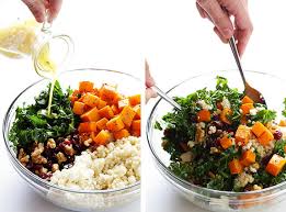 With butternut squash, oranges and cranberries. Roasted Butternut Squash Kale And Cranberry Couscous Gimme Some Oven