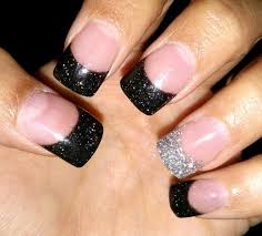 Black And Silver Glitter Acrylic Nails Black Silver Glitter Solar Acrylic Nails French Tip Acrylic Nails Silver Nails Nails