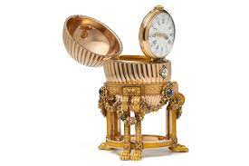 The 1889 necessaire egg with chased gold, pearls, gemstones, 13 miniature toilet articles and no stand, last seen in june of 1952; Missing Faberge Egg Bought For Scrap At Flea Market Monochrome Watches