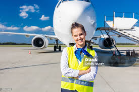 Airport Service Young Woman In Front Of Airplane Stock Photo - Download  Image Now - Airport, Occupation, Employee - iStock