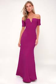 Lynne Magenta Off The Shoulder Maxi Dress