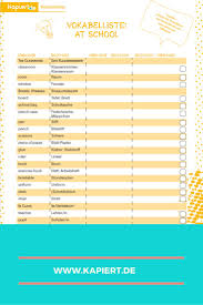 Übersetzung wird abgerufen… sprache erkennen. Vokabelliste At School Vokabeln Englisch Lernen Schule
