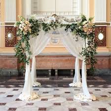 Romantic Wedding Ceremony Decor White Fabric And Greenery Chuppah Sebesta Design Wedding Chuppah Jewish Wedding Chuppah Wedding Ceremony Decorations