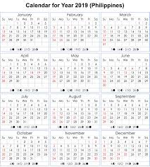 Philippines 2019 Calendar With Moon Phases Moon Phase