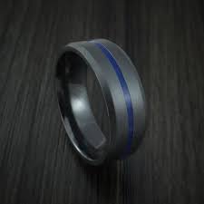Black Zirconium Ring With Center Blue Inlay Wedding Band Genuine Craftsmanship Titanium Wedding Rings Expensive Wedding Rings Black Zirconium Ring