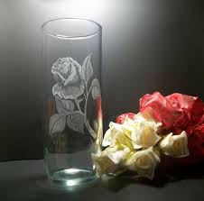Valentine S Day Vase Rose Glass Vase Hand Engraved Etsy Glass Vase Glass Engraving Glass