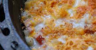 Au Gratin Ham And Potatoes Dutch Oven Cooking On Open Fire Dutch Oven Cooking Dutch Oven Recipes Oven Cooking