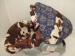 Western Cowgirl Or Cowboy Infant Car Seat Slip Cover Set Cow Print Blue Bandana Fabric Via Etsy Baby Cowboy Camo Baby Stuff Baby Car Seats