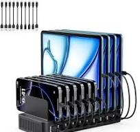 USB C Charging Station for Multiple Devices, 10-Port 100W Charging Dock, with Adjustable Dividers, USB-C Power Hub, Compatible with