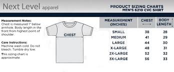 Next Level Apparel 6210 Cvc Fitted T Shirt Size Chart