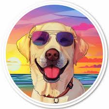 Waterproof Vinyl Sticker Yellow Lab Labrador Retriever Dog Wearing  Sunglasses