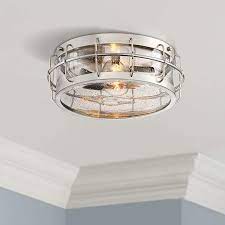 Shop table lamps at lightingdirect.com. Aya 13 1 4 Wide Satin Nickel Caged Metal Ceiling Light 24c17 Lamps Plus