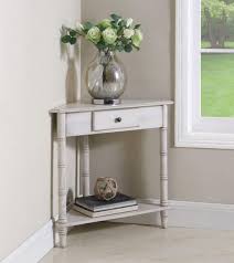 930172 White Finish Wood Corner Hall Console Entry Table With Drawer Corner Accent Table Entry Table With Drawers Accent Table Decor