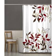 Maytex Satori Fabric Shower Curtain Red Leaf Black Polyester Graphic Red Shower Curtains Fabric Shower Curtains Bathroom Red