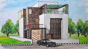 How To Draw A Modern House Using Watercolor Pencils Youtube Draw a dream house colorscorner drawing for kids color page.