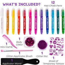 Chalk and washable hair products are suitable for kids Buy Purple Ladybug 12 Colors Hair Chalk For Girls With Glitter Tattoos Body Glitter Temporary Hair Color For Kids Teens Easy To Apply Wash Out Fun Girl