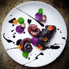 Octopus Purple Cabbage Tagliolini Squid Ink Sauce And Nasturtium Food Art Culinary Arts Food Plating
