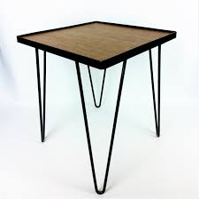 Coffee table with glass top, steel legs and 12 leather trim legs by dan wenger. Vintage Side Table In Oak And Black Metal 1950s Design Market