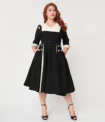 1950s Plus Size Dresses Clothing And Costumes Unique Vintage Plus Size Retro Style Black Ivory In 2020 Plus Size Dresses Plus Size Fashion Plus Size Fashion For Women