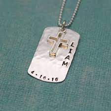 Personalized Boys Confirmation Necklace Or First Communion Etsy Personalized Cross Necklace Boys Cross Necklace Hand Stamped Jewelry