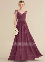 Us 132 00 A Line V Neck Floor Length Chiffon Bridesmaid Dress With Ruffle Beading Sequins Jj S House Floor Length Chiffon Bridesmaid Dresses Chiffon Evening Dresses Bridesmaid Dresses