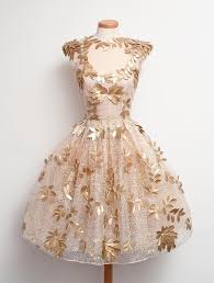 50s Gold Leaf Cocktail Dress Champagne Prom Dress Fancy Dresses Prom Dresses Lace