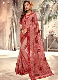 There are many types of sarees comes by religion like assam silk saree, banarasi silk saree, bandhani/bandhej saree, bhagalpuri saree. Rose Gold Fancy Chiffon Party Wear Embroidery Work Saree Ccart
