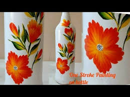 One Stroke Painting On Bottle Malayalam Craft Tutorial One Stroke Painti One Stroke Painting Bottle Painting Glass Painting Designs