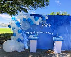 Organic Balloon Arch For A Baby Boy 1st Birthday Or Baby Shower Blue And White Www Ocballoondecor Com Balloon Arch Balloons 1st Birthday