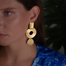 Big Gold Geometrical Earrings, Long Statement Earrings, Xl Stud Gold  Earrings, African Dangle Earrings, Handmade Jewelry, Bohemian Earrings