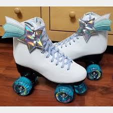 Check spelling or type a new query. Silver Holographic Star White Mint And Wedgewood Blue Tail Etsy In 2021 White Roller Skates Star Shoes Roller Derby Girls