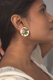 Peach Rose Branch Round Ear Studs