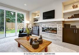 Why not embrace a modern trendy look? Beautiful Modern Living Room Interior With Stone Wall And Fireplace In Luxury Home Luxurious Modern Home Interior In Canstock