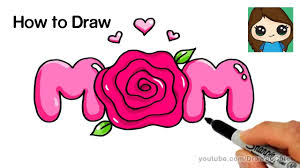 How To Draw Mom Bubble Letters With A Rose Super Easy Flower Drawing Mom Drawing Roses Drawing
