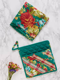 cottage rose pocket potholder kitchen