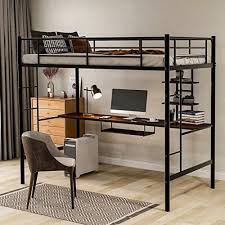 Best Seller Harper Bright Designs Metal Loft Bed Twin Size Desk Bookcase Loft Bed Full Length Guardrail No Box Spring Needed Online Nanakoshopping In 2020 Twin Loft Bed Loft Bed Frame Loft Bed