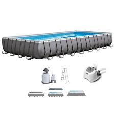 Intex 32x16x4 3 Foot Ultra Frame Swimming Pool W Pump Saltwater Blue Chlorinator Rectangular Swimming Pools Swimming Pools Swimming Pool Designs
