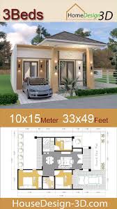 The house features two doors, one of them that takes you directly into the kitchen and the other into the mudroom which has lots of storage for shoes and coats. House Design 10x15 Meters 33x49 Feet With 3 Bedrooms 10x15 33x49 Bedrooms House Plans Modern House Design Building Plans House