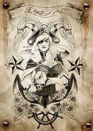 Obviously, i want it to be original so i am just using these pictures a. Black Ink Pirate Girl With Anchor And Ship Wheel Tattoo Design