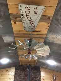Dllt ceiling fan with lights. 6 New Aermotor Windmill Ceiling Fan With Vane In A Beautiful Rustic Mancave Our Customer Did An Incred Windmill Ceiling Fan Rustic Man Cave Man Cave Home Bar