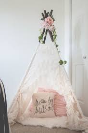 This Is A Lovely Girl Nursery Decor Like The Flowers On Top Of The Teepee Such A Cool Kid S Roo Girls Bedroom Makeover Nursery Decor Girl Little Girl Bedroom