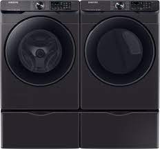 Washers and dryers washers dryers stacked laundry centers pedestals explore top load that's why whirlpool® front load washer and dryer sets help you give clothes the clean they deserve in fewer steps. Samsung Sawadrgv85002 Side By Side On Pedestals Washer Dryer Set With Front Load Washer And Gas Dryer In Black Stainless Steel